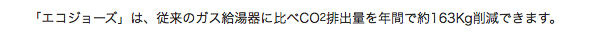 「エコジョーズ」は、従来のガス給湯器に比べCO2排出量を年間で約163kg削減できます。